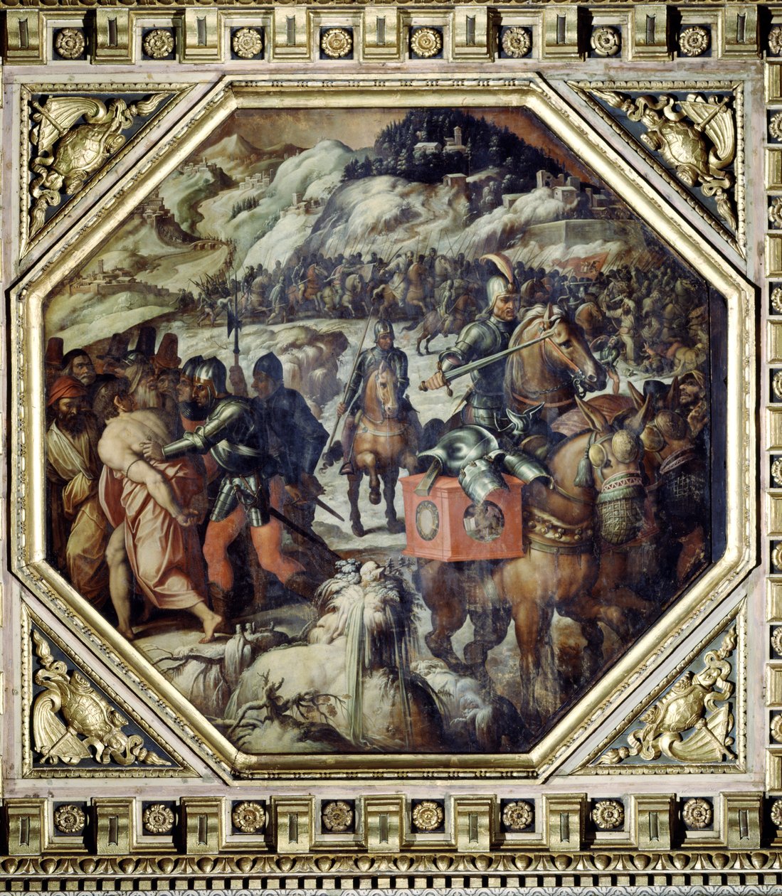 Porážka Benátčanů v Casentinu ze stropu Salone dei Cinquecento, 1565 (panel) od Giorgio Vasari