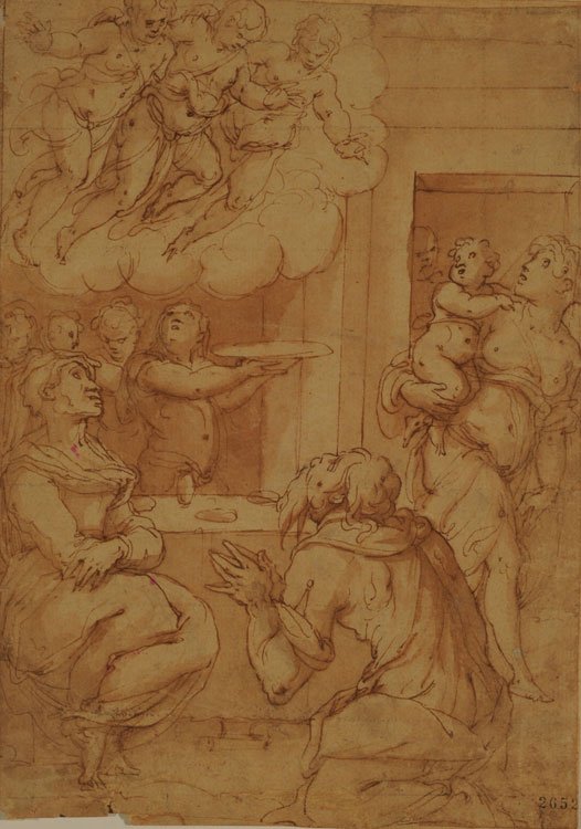 Abrahamově rodině se zjeví tři andělé od Giorgio Vasari