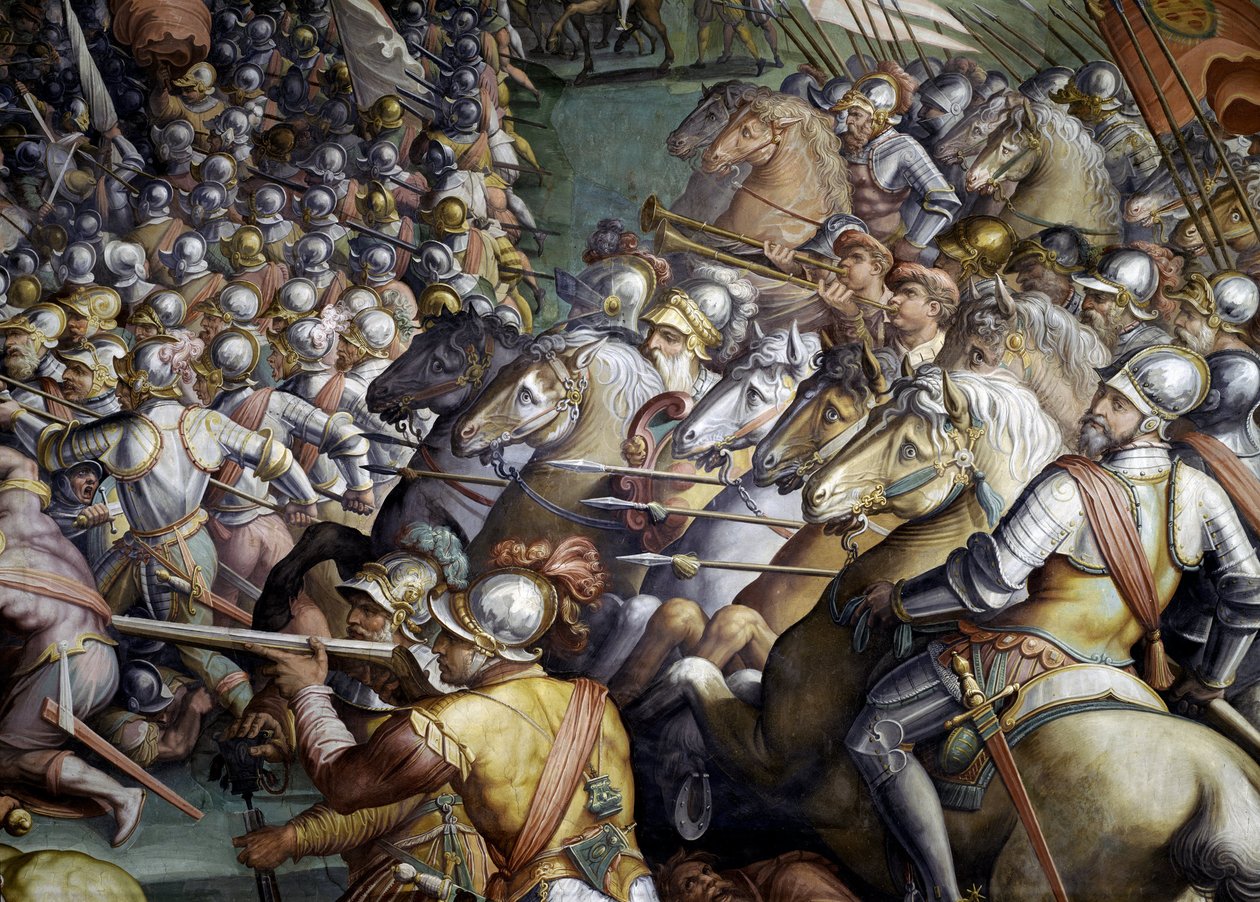 Bitva u Scannagalla ve Valdichianě (Val di Chiana). Detail. Freska od Giorgia Vasariho a jeho ateliéru (1511-1574). Palazzo Vecchio (Salone dei Cinquecento) od Giorgio (and workshop) Vasari