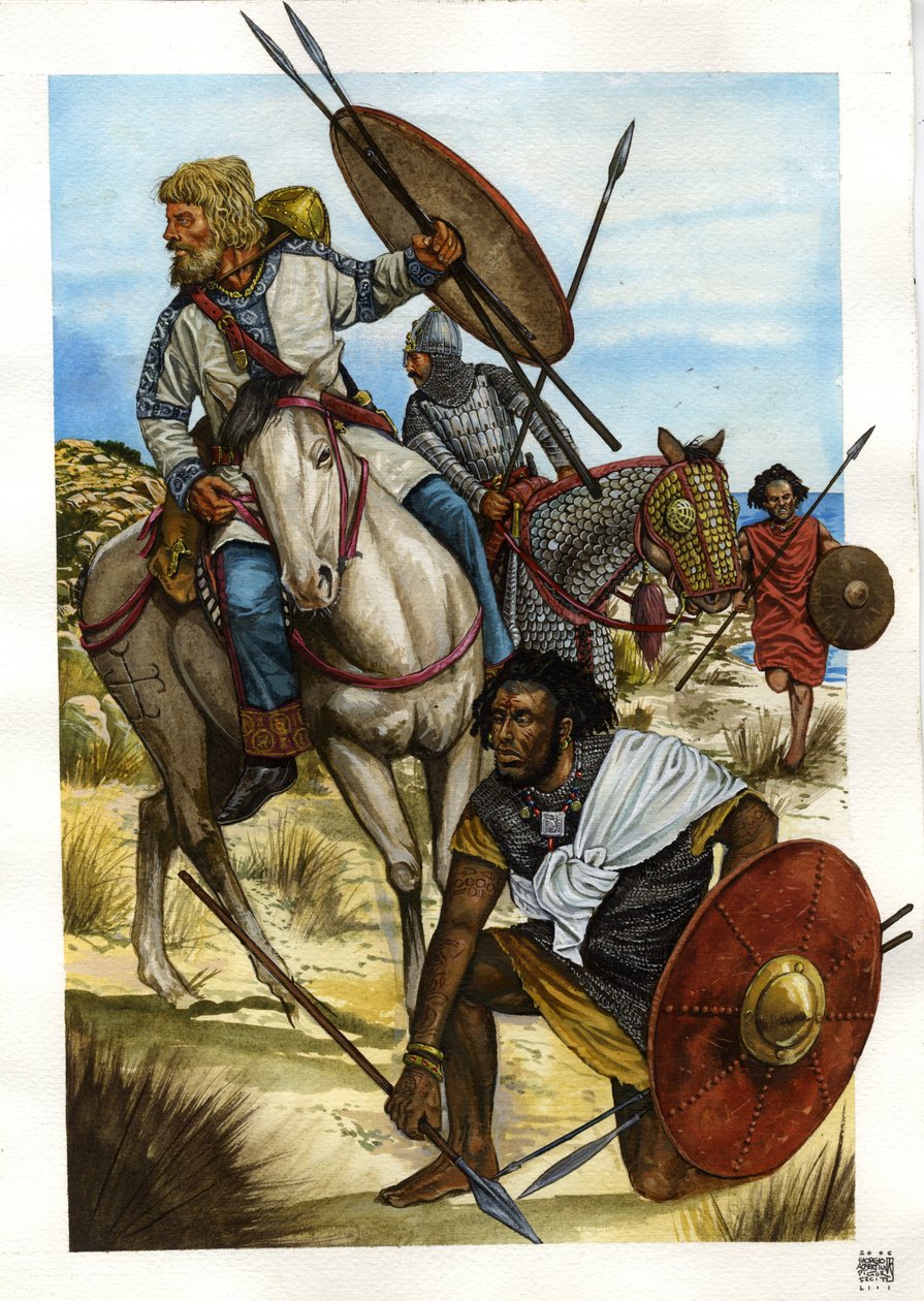 Barbar: alainský válečník, vandal (blonďák na koni) a berber (alainský voják, vandal a berber). od Giorgio Albertini