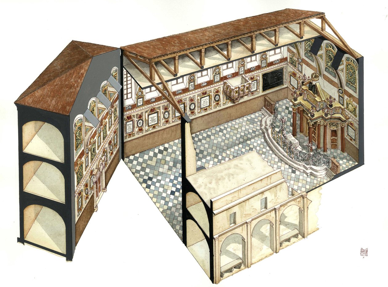 Barokní umění: rekonstrukce architektonické struktury synagogy v Casale Monferrato (Casal) u Alessandrie (Alexandrie), Itálie. od Giorgio Albertini