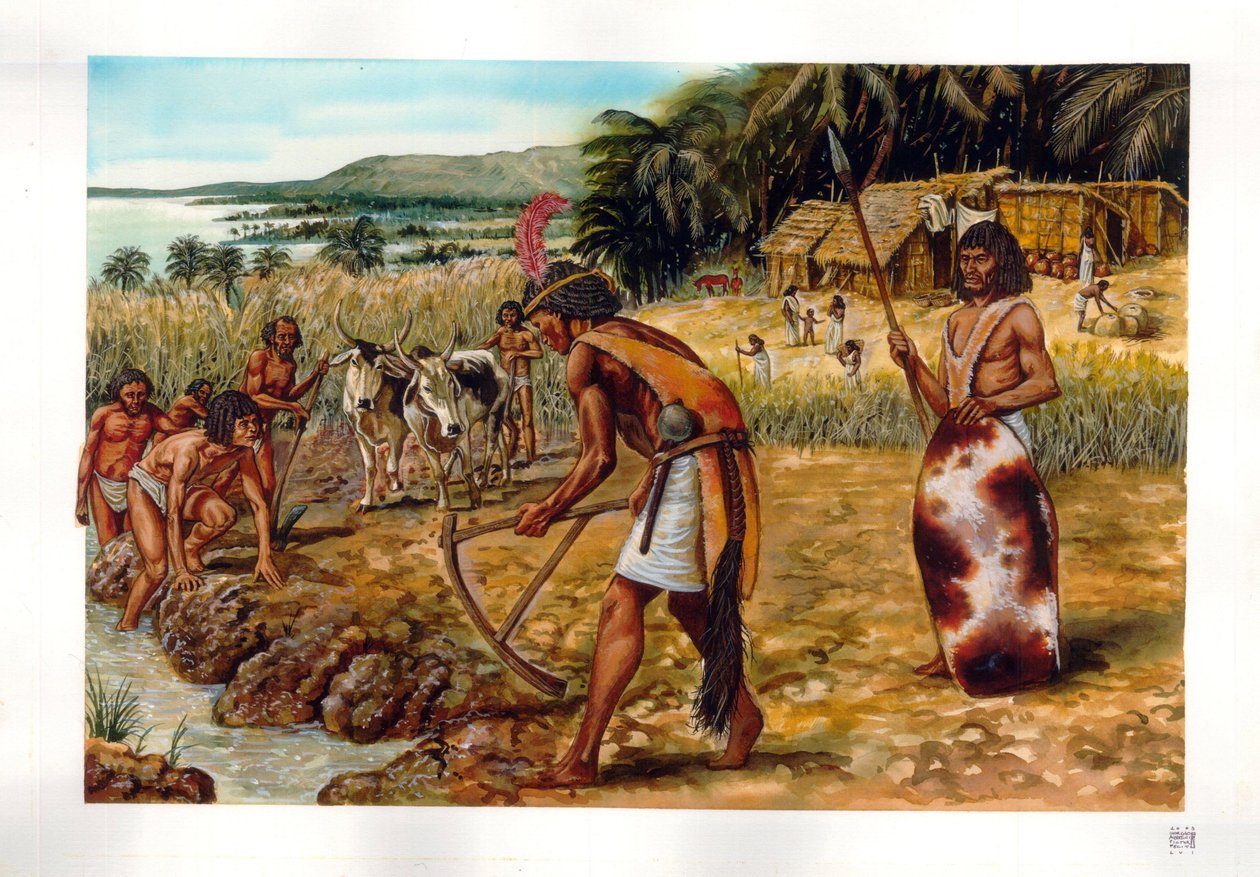 Egyptský starověk: obřad v době záplav Nilu, předdynastický Egypt, 3. tisíciletí př. n. l. od Giorgio Albertini
