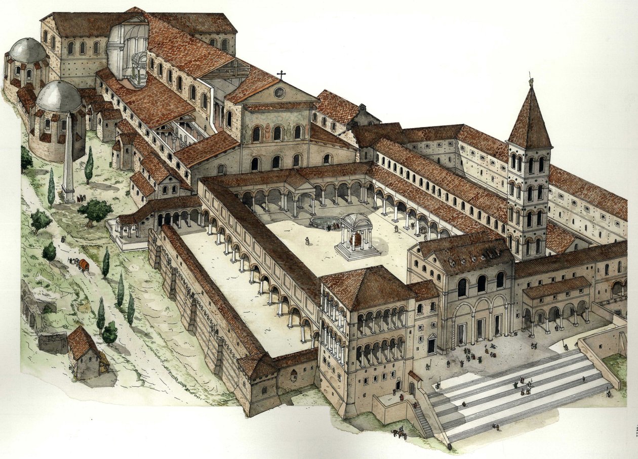 Středověk: Petra v Římě (bazilika sv. Petra nebo Konstantinova bazilika) cca 1300, Řím Itálie od Giorgio Albertini