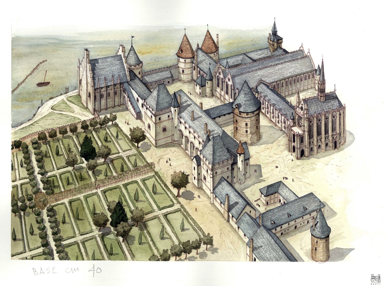 Středověk: pohled na pařížský palác Concierge v podobě z 15. století, kdy se z něj stalo vězení. od Giorgio Albertini