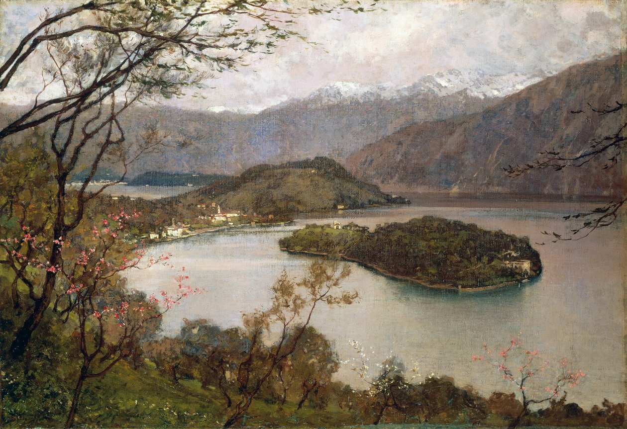 Pohled na ostrov Comacina, jezero Como, Giorgio Belloni (1861-1944), olej na plátně, 69,5x100 cm od Giorgio Belloni