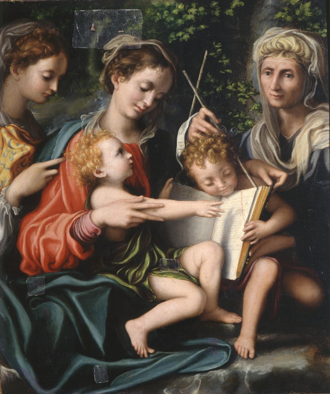 Panna a dítě se svatými Janem Křtitelem, Marií Magdalénou a Alžbětou, asi 1529 od Giorgio Gandini del Grano