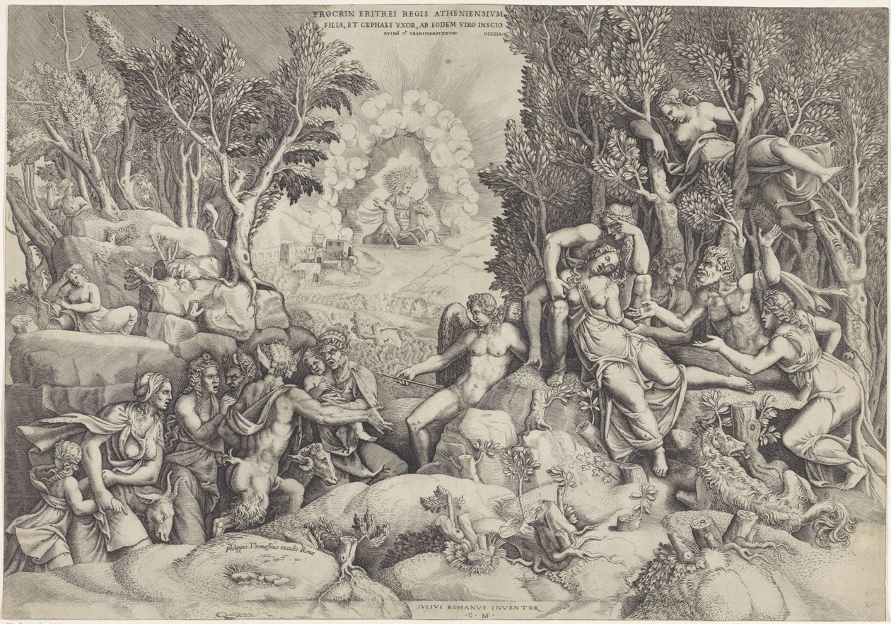 Cephalus en de Bosgoden mezi dood van Procris Procrinus krále Athén / dcera a manželka Cephala, stejným manželem nevědomky (titul na předmětu) od Giorgio Ghisi