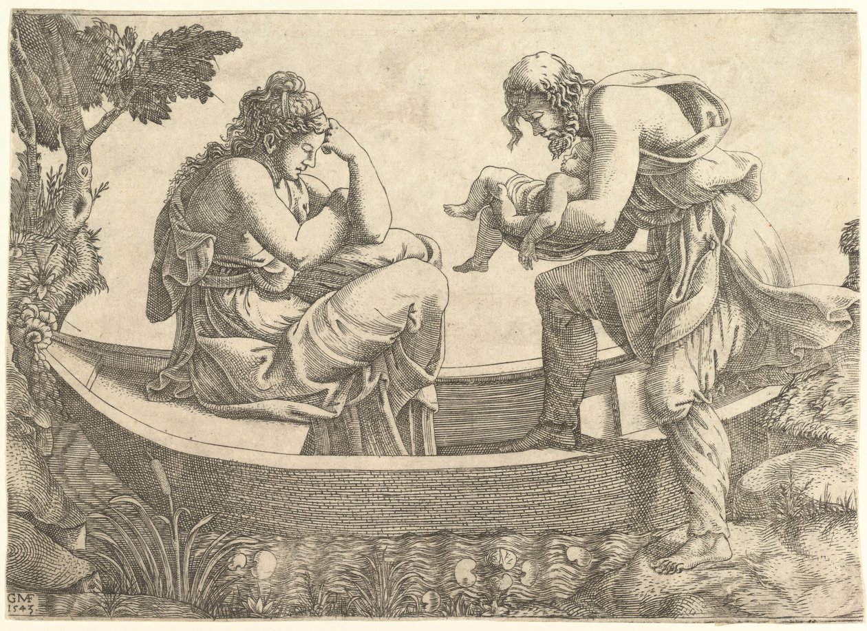 Danae a nemluvně Perseus vyvrženi na moře Akrisiem, 1543. od Giorgio Ghisi