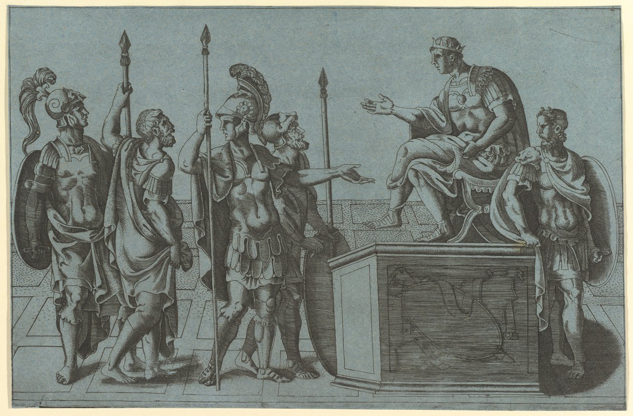 Římští vojáci před císařem, před rokem 1540 . od Giorgio Ghisi