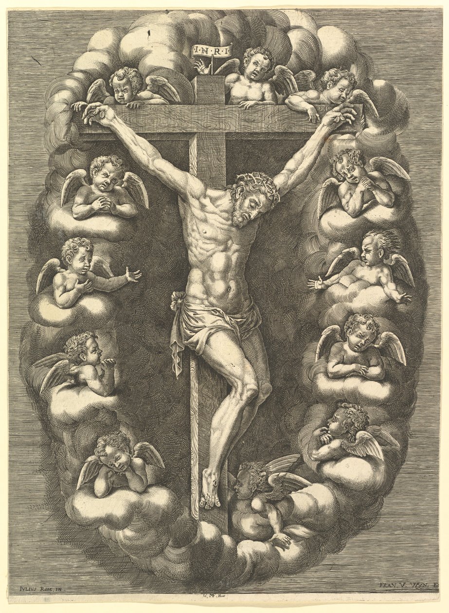 Ukřižovaný Kristus obklopený truchlícími anděly, 1575-1679. od Giorgio Ghisi