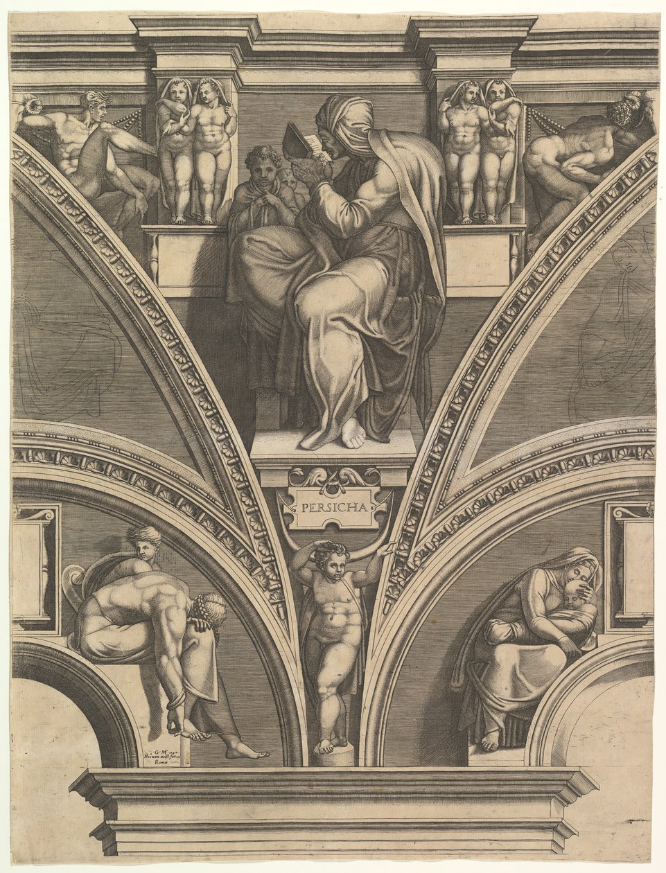 Perská Sibyla, ze série Proroků a Sibyl v Sixtinské kapli, 1570-75. od Giorgio Ghisi