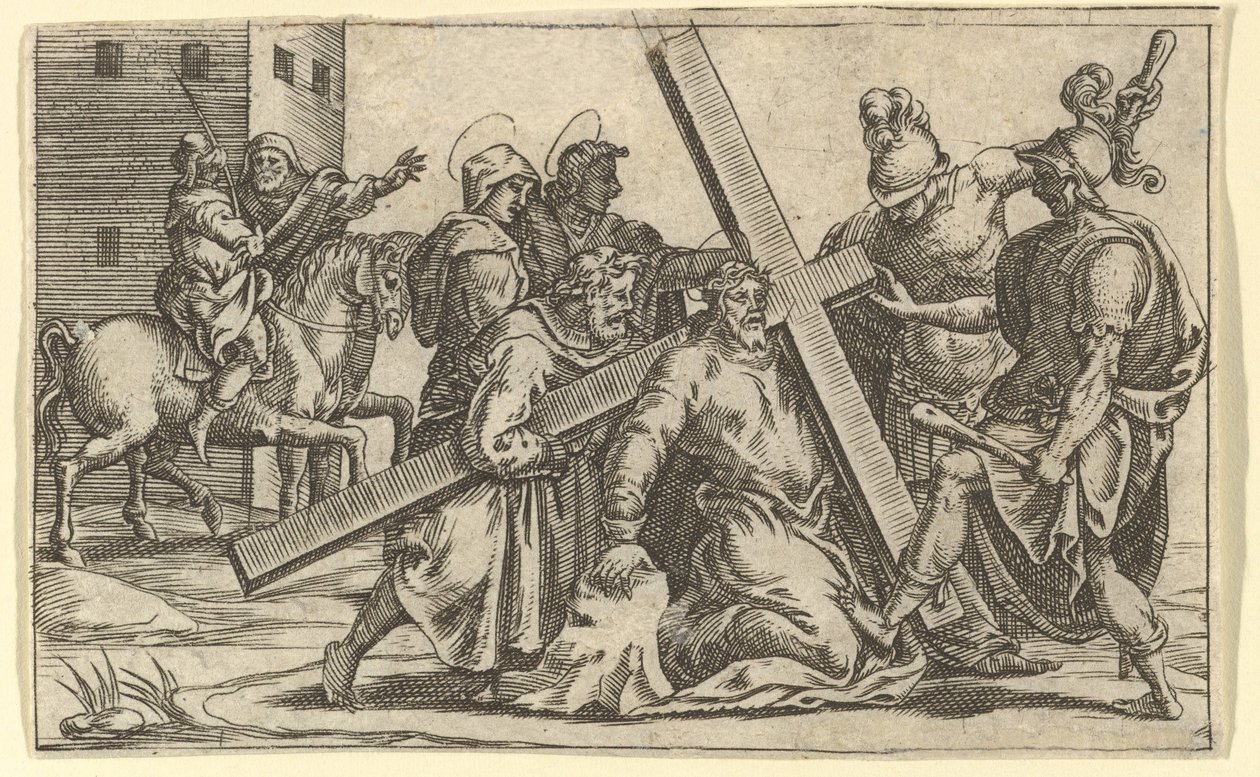 Panna Bolestná: Kristus nesoucí kříž, jedno z devíti okolních oddělení f..., z roku 1575. od Giorgio Ghisi