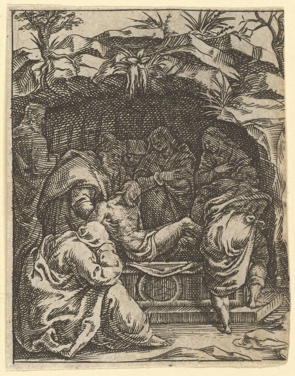 The Virgin of Sorrows: The Entombment, jeden z devíti okolních oddílů z Vi..., od roku 1575. od Giorgio Ghisi