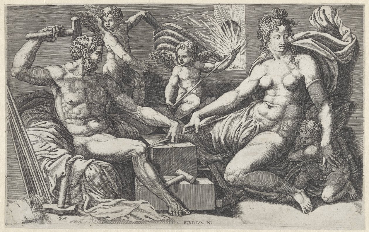 Venus en Vulcanus in de smidse van Vulcanus od Giorgio Ghisi