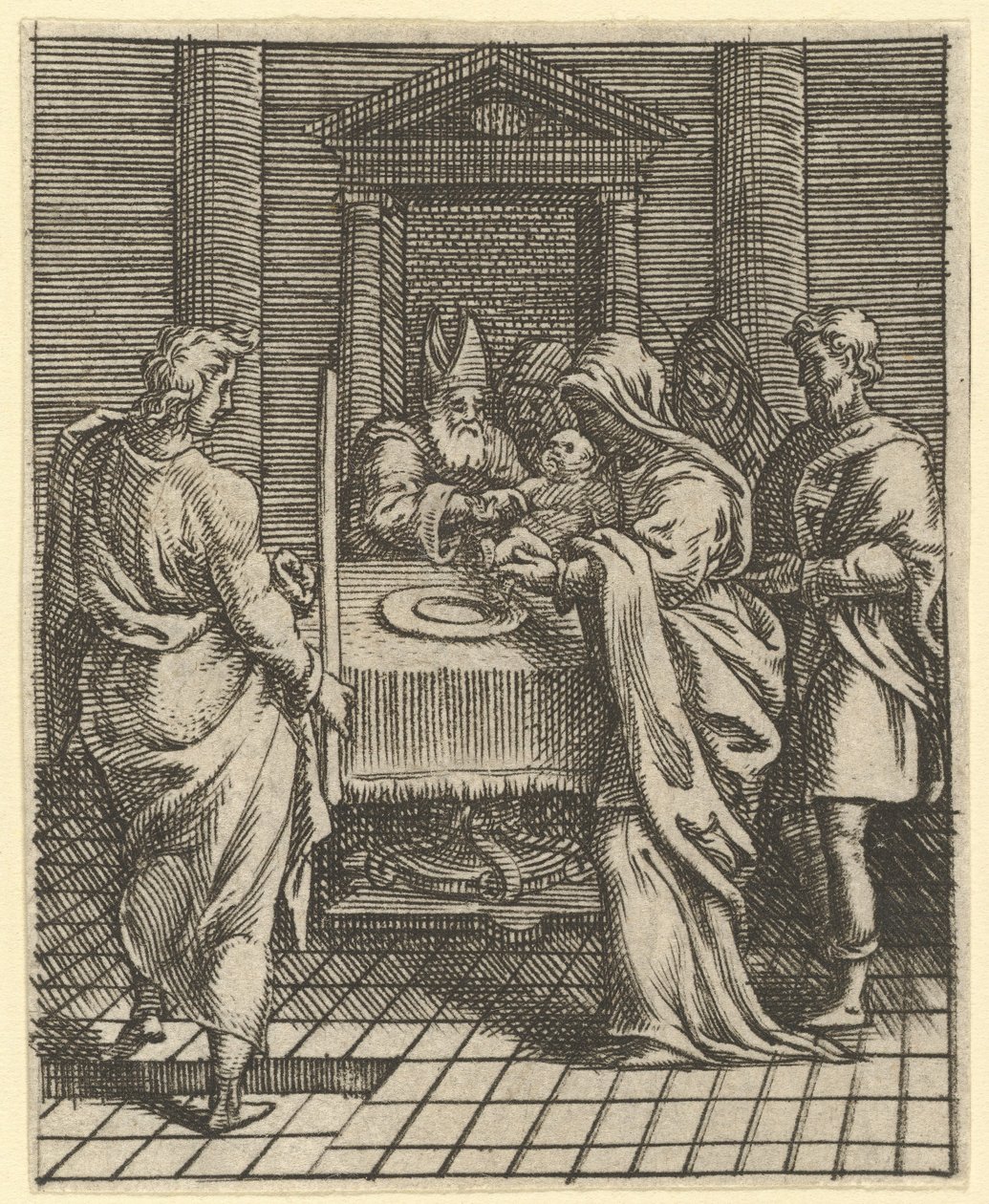 Virgin of Sorrows: The Presentation in the Temple, jeden z devíti okolních oddělení..., do roku 1575. od Giorgio Ghisi