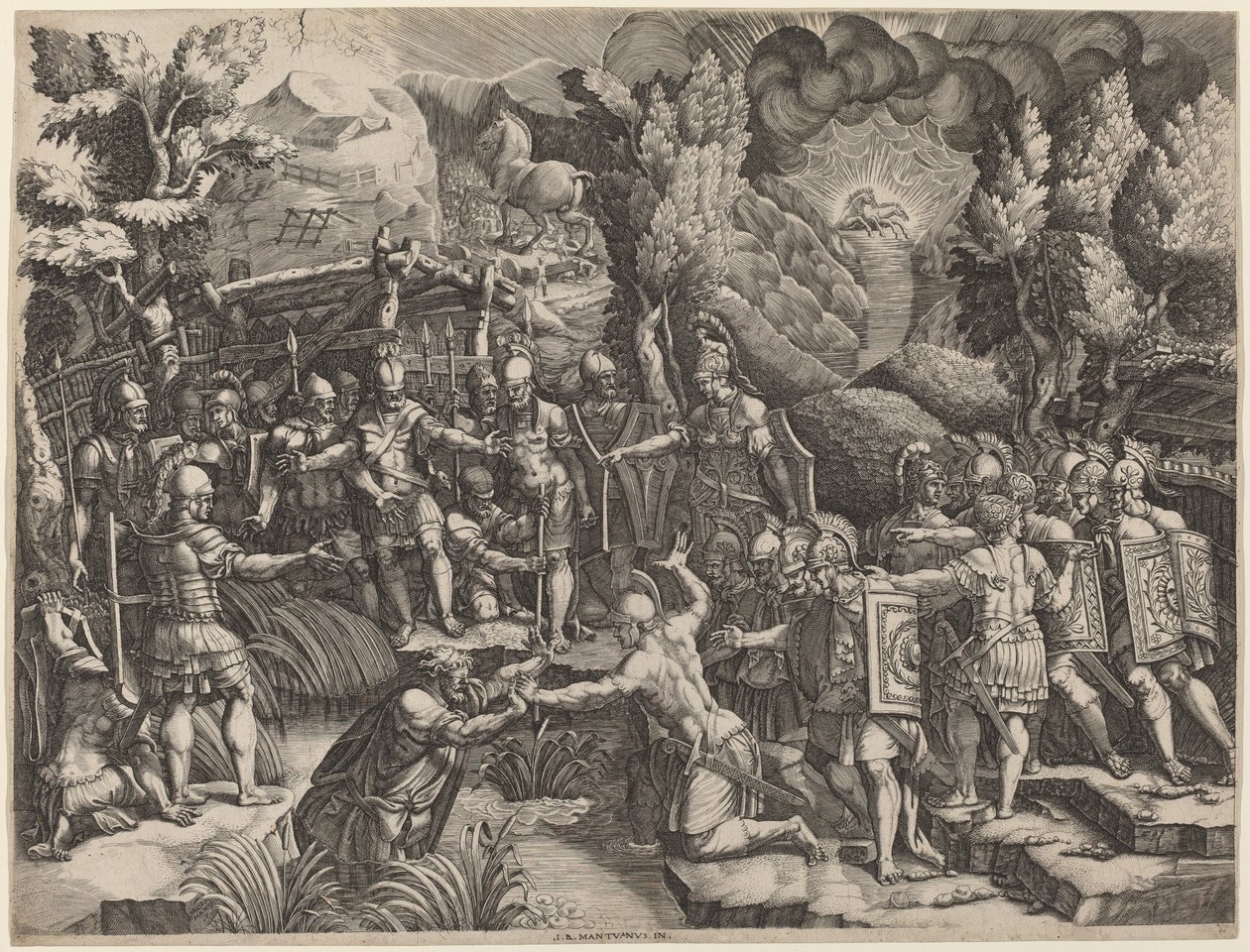 Sinon Klamání Trojanů od Giorgio Ghisi after Giovanni Battista Scultori