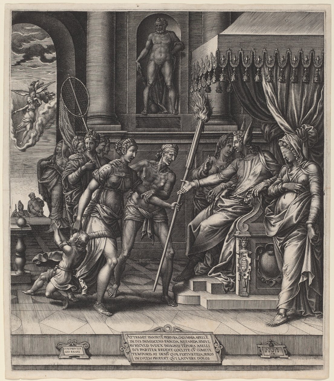 Pomluva z Apelles od Giorgio Ghisi after Luca Penni