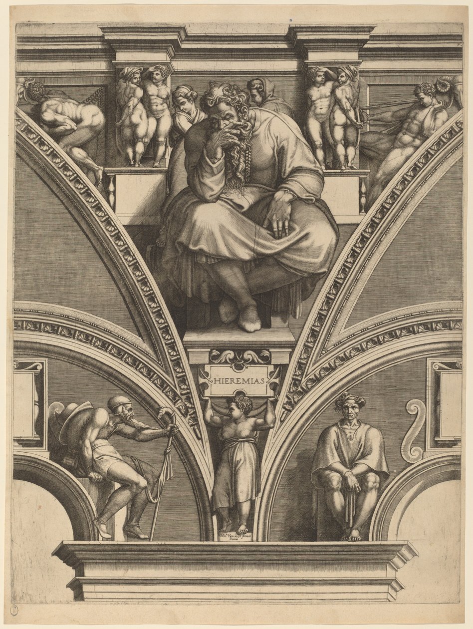 Prorok Jeremiáš od Giorgio Ghisi after Michelangelo