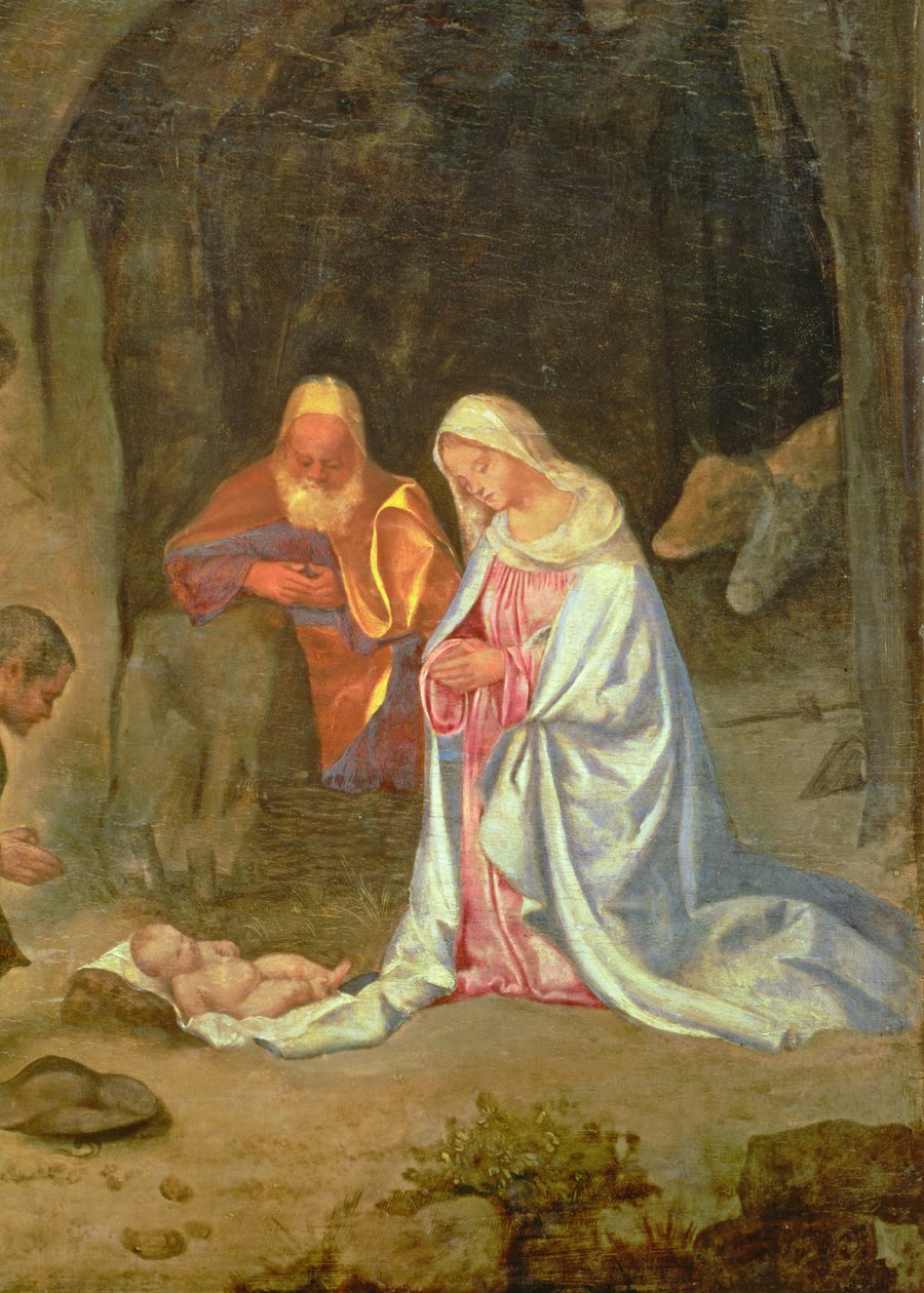 Klanění pastýřů, detail Svaté rodiny, kolem 1510 (panel) (detail 68685) od Giorgio Giorgione