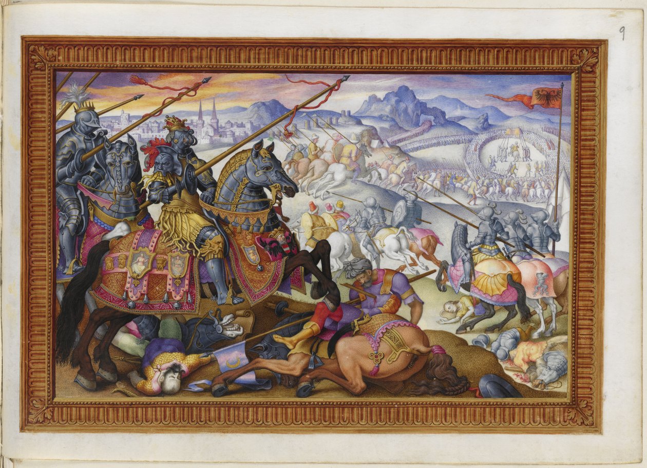 Přidejte MS 33733 f.9 Suleiman a jeho armádu vytlačenou z obležení Vídně od Giorgio Giulio (attr. to) Clovio