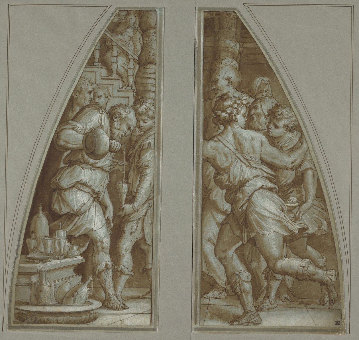 "Vousáč plnící sklenici" a "Mládež běží" od Giorgio Vasari