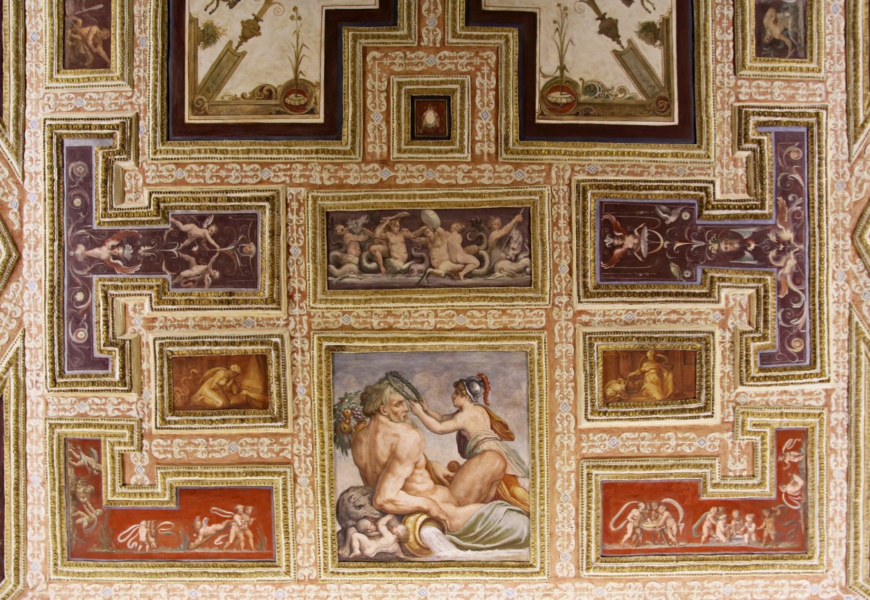 Ceres kojící Triptolemus, detail stropu Altoviti, 1553 freska od Giorgio Vasari