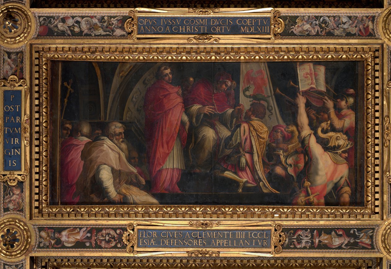 Clemente IV předává své insigny kapitánům Guelphské části od Giorgio Vasari