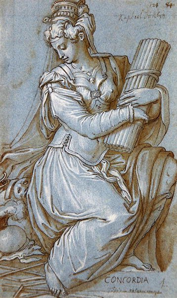 Concordia (pero, černá tuš a šedá tužka na papíře) od Giorgio Vasari