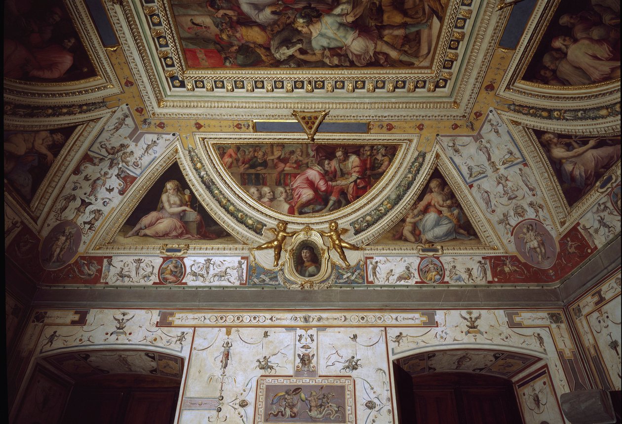 Detail pokoje Lorenza il Magnifica představující jeho návštěvu v Neapoli (freska od Giorgio Vasari