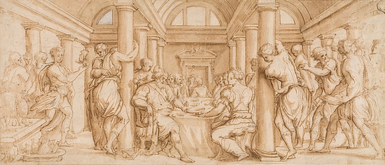 Svatební hostina Ester a Ahasvera od Giorgio Vasari