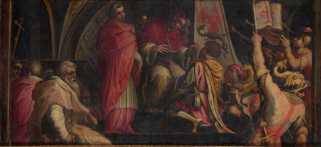 Papež Klement IV předává své insignie kapitánům Guelphské strany, 1563-1565 od Giorgio Vasari