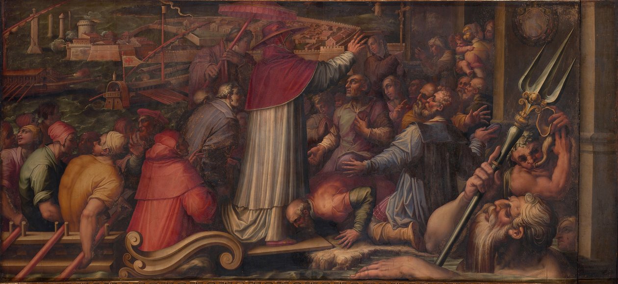 Papež Evžen IV. se vylodil v Leghornu, aby se uchýlil do Florencie, 1563-1565 od Giorgio Vasari