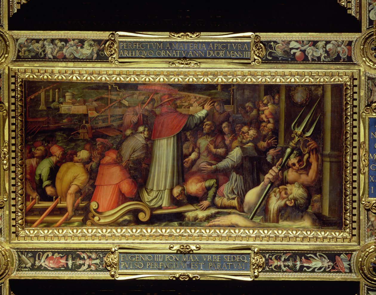 Papež Eugenius IV přijíždějící do Livorna ze stropu Salone dei Cinquecento, 1565 (panel) od Giorgio Vasari