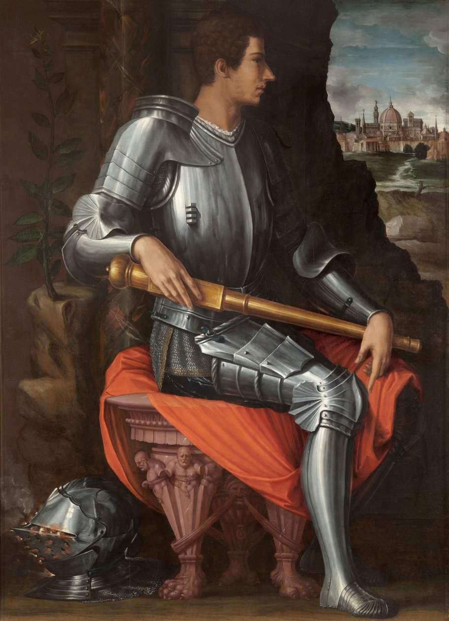 Portrét Alessandra de Medici (1511-1537) v brnění (Portrét Alessandra de Medici v brnění) - obraz Giorgia Vasariho (1511-1574), olej na plátně od Giorgio Vasari