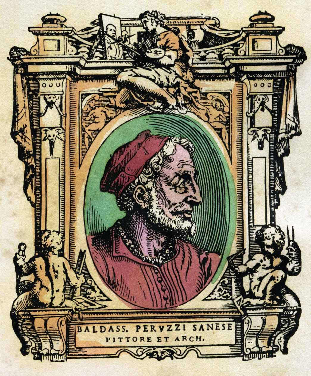 Portrét Baldassarre Peruzzi (1481-1536) sienský architekt a malíř Rytina z „Životů“ od Giorgia Vasariho (1511-1574) 1568 © Fototeca Gilardi / Leemage od Giorgio Vasari