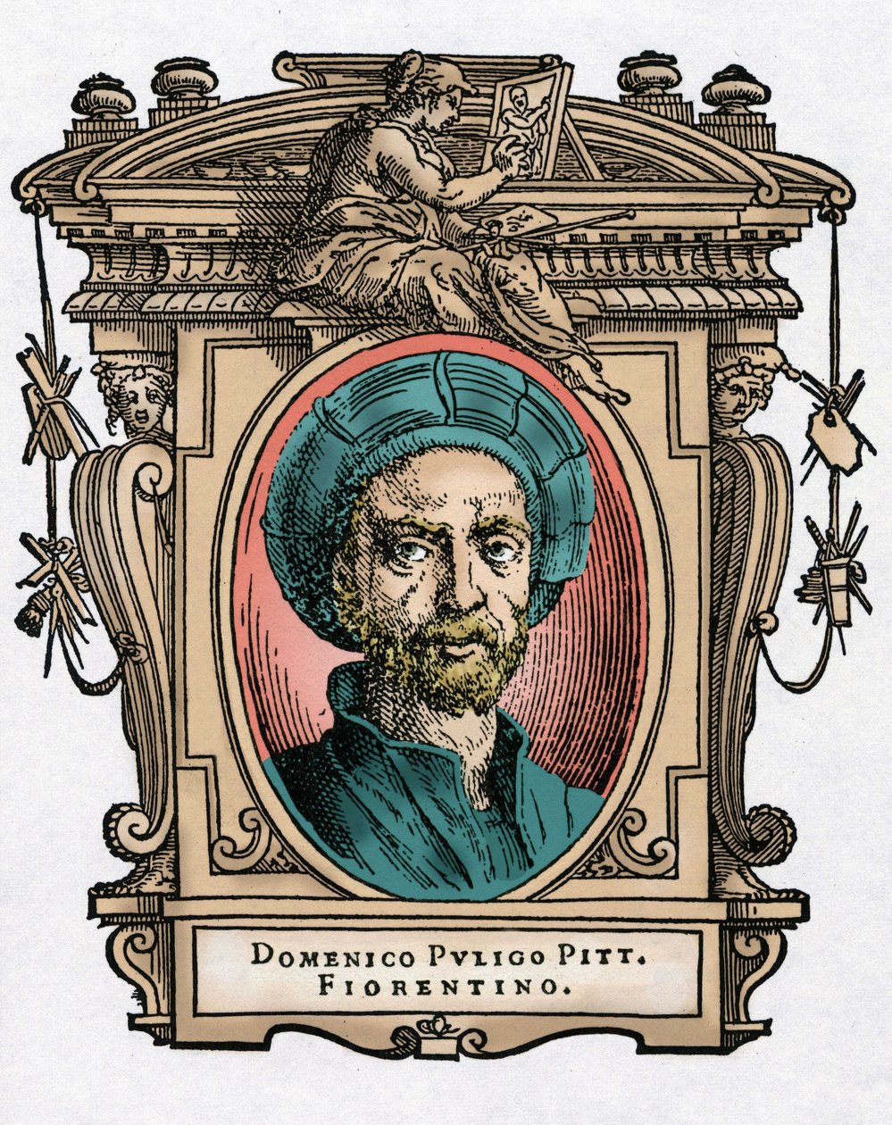 Portrét Domenica PULIGA [1492-1527] italský malíř. Rytina lahůdky „Životy nejznamenitějších malířů, sochařů a architektů“ (Le Vite de