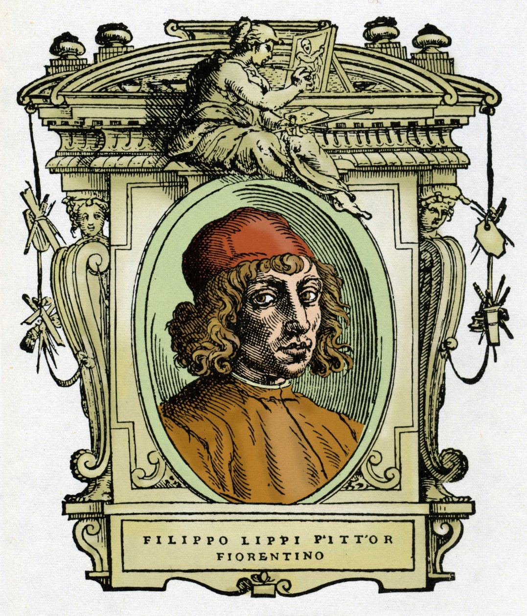 Portrét Filippa Lippiho (1406-1469) florentského malíře. Xylografie z „Života malířů“ od Giorgia Vasariho. od Giorgio Vasari