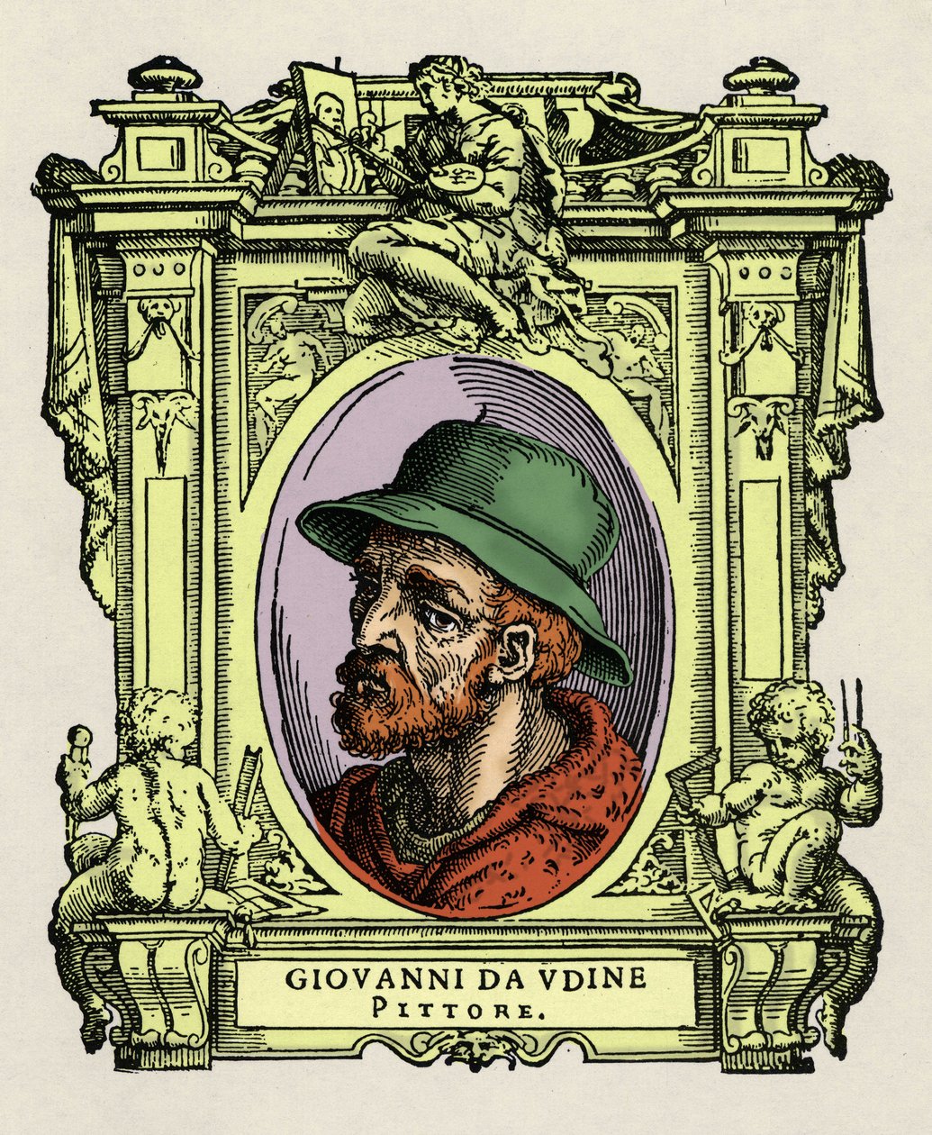 Portrét Giovanni da Udine (Giovanni Nanni) (1487-1564). Italský malíř a architekt. Rytina lahůdky "" Životy nejznamenitějších malířů, sochařů a architektů "" (Životy nejznamenitějších malířů, sochařů a architektů) od Giorgia od Giorgio Vasari