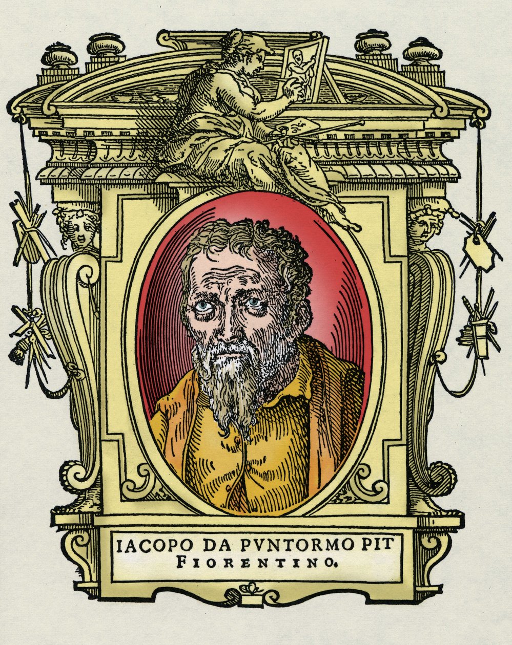 Portrét Jacopa (Iacopo) Carrucci řekl il Pontormo (Pontormo) (1494-1556) italský malíř. Rytina lahůdky "" Životy nejznamenitějších malířů, sochařů a architektů "" (Životy nejznamenitějších malířů, sochařů a architektů) od Giorga od Giorgio Vasari