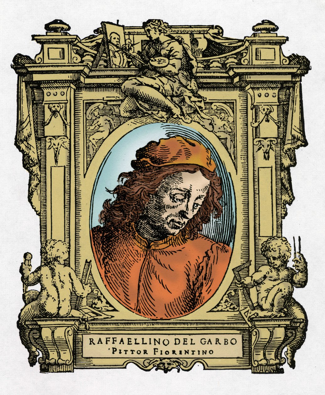 Portrét RAFFAELLINA DEL GARBO (Raffaellino de Carli) (1466-1525) italský malíř. Rytina lahůdky „"Životy nejznamenitějších malířů, sochařů a architektů" (Životy nejznamenitějších malířů, sochařů a architektů) od Giorgia Vasara od Giorgio Vasari