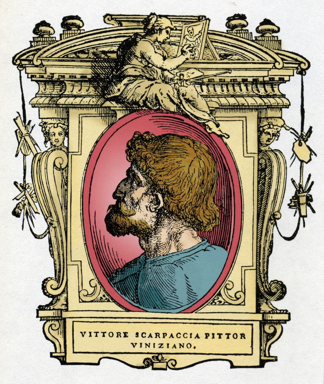 Portrét Vittore Carpaccia (1460-1526) benátského malíře. Rytina lahůdky "" Životy nejznamenitějších malířů, sochařů a architektů "" (Životy nejznamenitějších malířů, sochařů a architektů) od Giorgia Vasariho od Giorgio Vasari