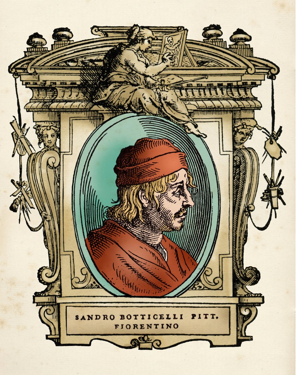 Portrét malíře Sandro Botticelliho (1445-1510) (Alessandro di Mariano di Vanni Filipepi) Rytina z knihy „Vite of“ nejznamenitějších sochařů a architektů od Giorgia Vasariho od Giorgio Vasari