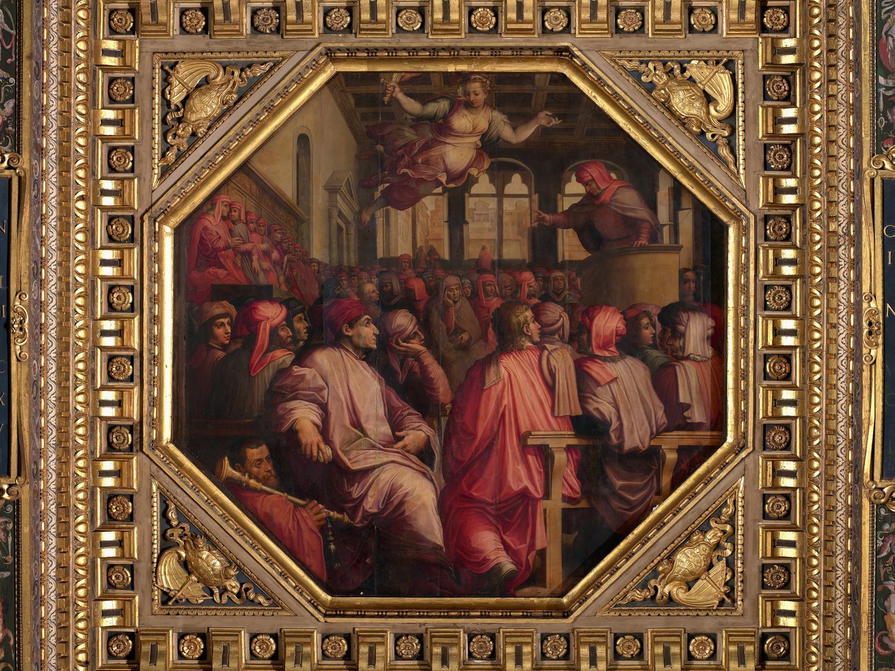 Projev Antonia Giacominiho k válce proti Pise v Sala dei Duecento od Giorgio Vasari