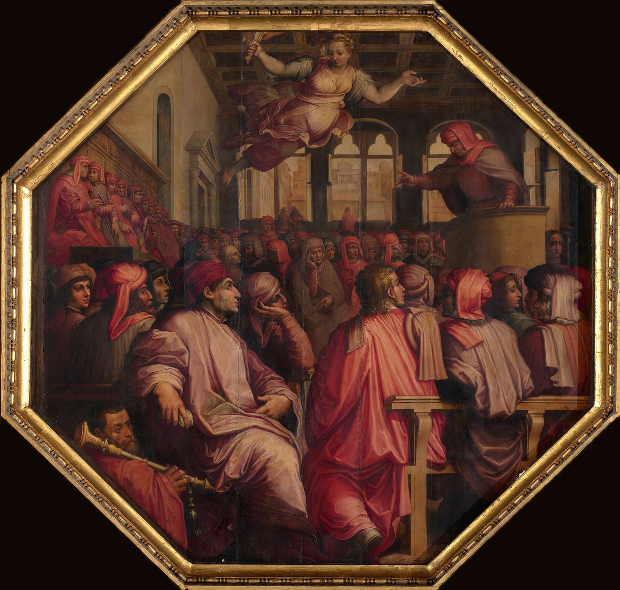 Projev Antonia Giacominiho za válku proti Pise v Sala dei Duecento, 1563-1565 od Giorgio Vasari