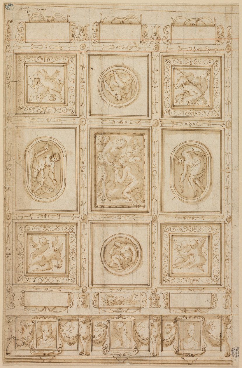 Studie na stropní dekoraci s Rebeccou a Eliezerem u Studny (recto); Studie na stropní dekoraci (verze) od Giorgio Vasari