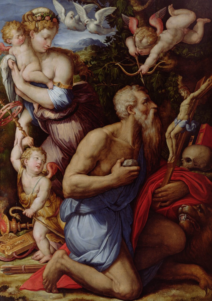 Pokušení svatého Jeronýma (olej na desce) od Giorgio Vasari