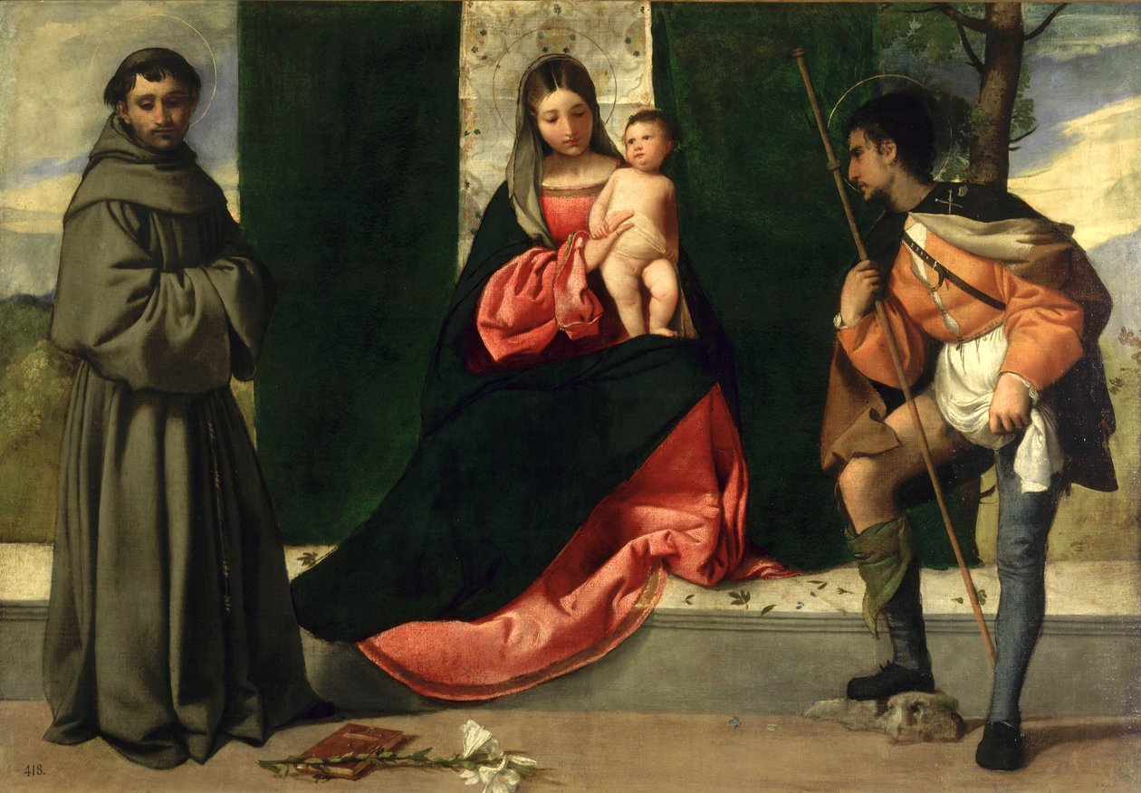 Panna s dítětem se svatým Antonínem Paduánským a svatým Roccem od Giorgione da Castelfranco