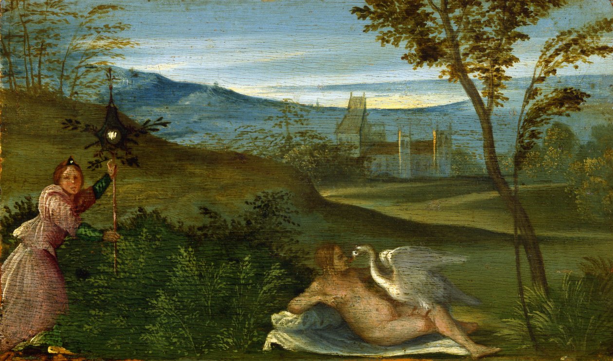 Leda a labuť - obraz Giorgia da Castelfranco dit Giorgione (1477-1510), olej na plátně, cca 1500 od Giorgione