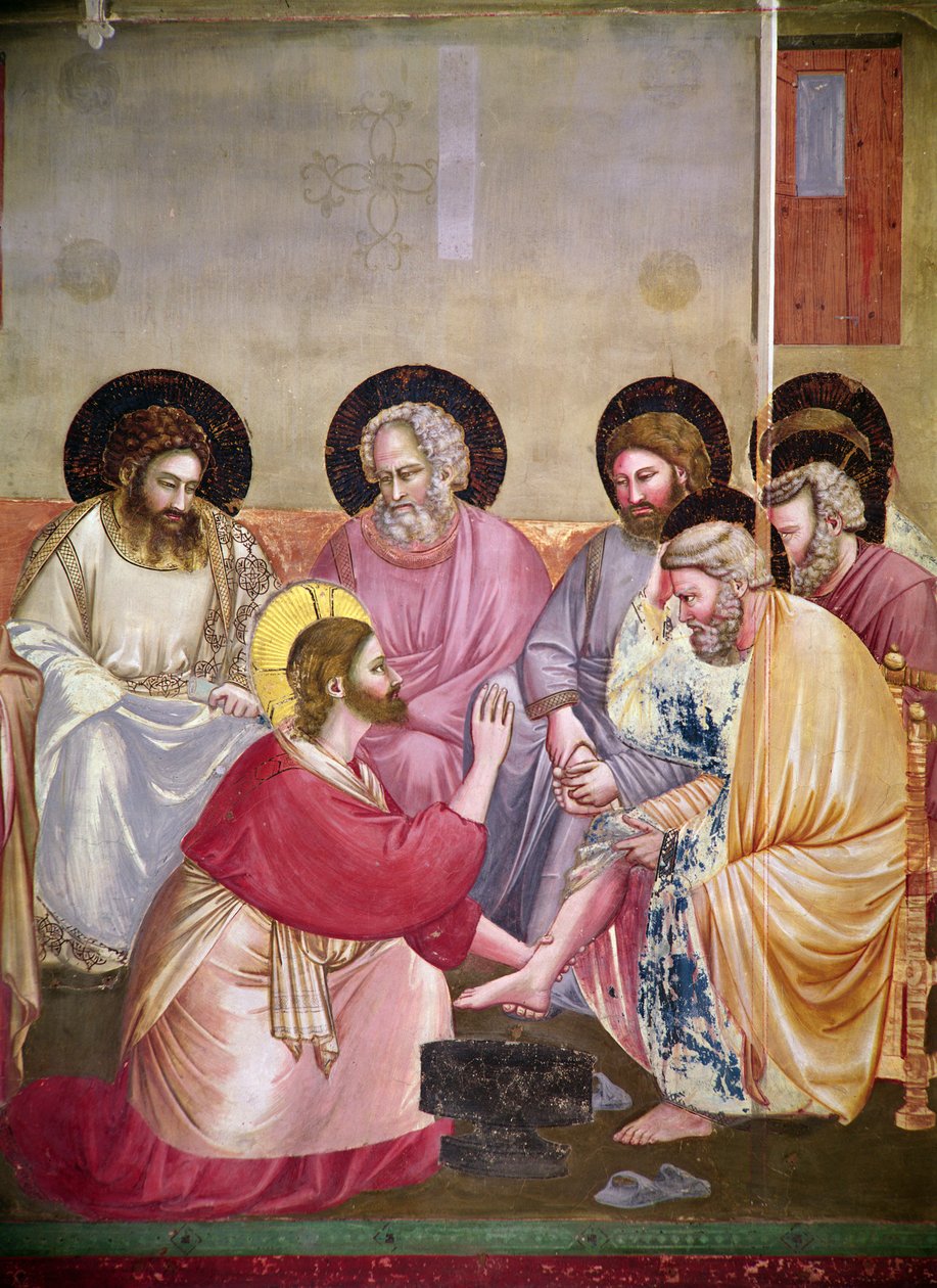 Kristus umývá nohy učedníkům, detail Krista a šesti učedníků, c.1303-05 od Giotto di Bondone