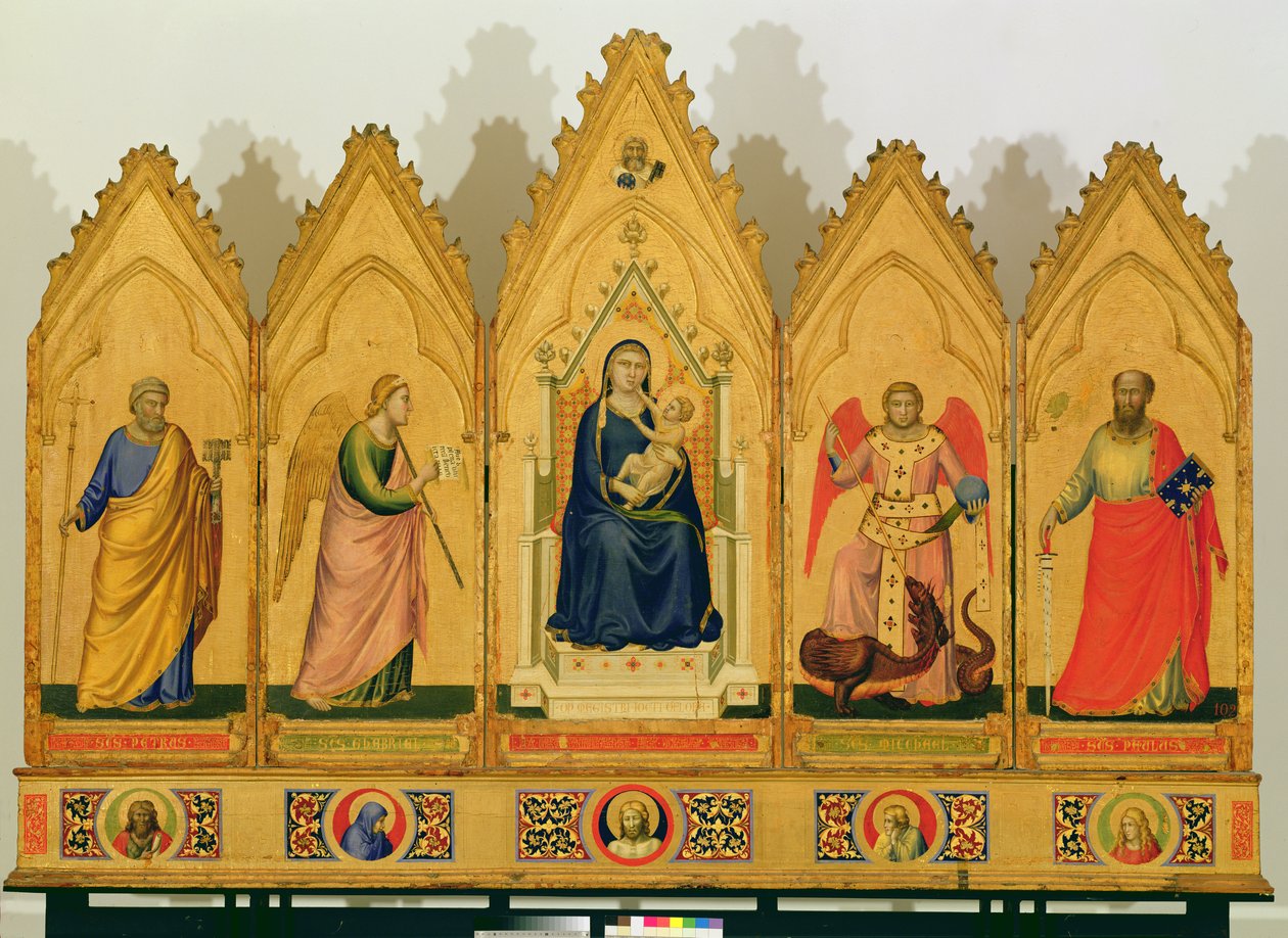 Polyptych Panny Marie s dítětem po stranách se světci, 1333-34 (tempera na desce) od Giotto di Bondone